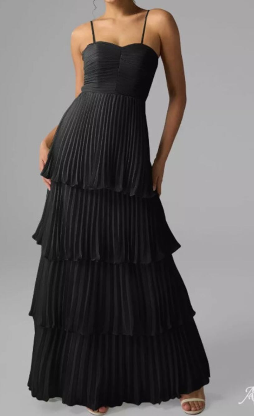 AW BRIDAL 14 XL black chiffon tiered Ann formal bridesmaid maxi dress NEW b35